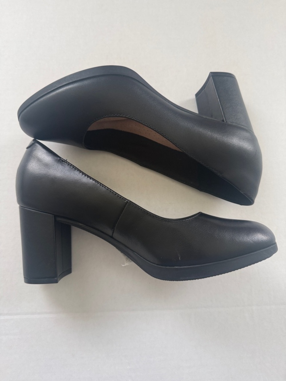 Clarks Black Leather Block Heel Pumps